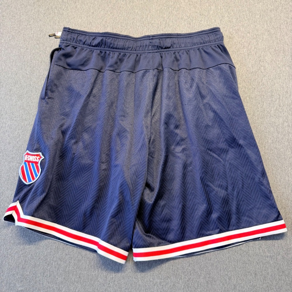 Y2K K-Swiss Mens Navy Blue Chevron Mesh Athletic Shorts XL Red White Stripe Trim